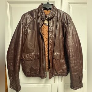VINTAGE Campus Leather Bomber Jacket Sz 42 (large) Burgundy/Brown Lined Hooded